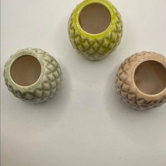 Set of 3 Textured Ceramic Vases - Green, Yellow, Pink - Picture 2 of 2